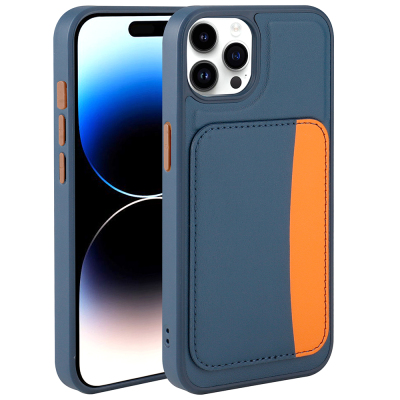 Apple iPhone 15 Pro Max Case with Card Holder Zore X-Card Silicone Cover Navy blue