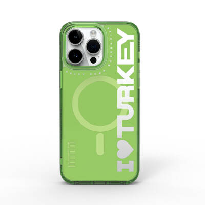 Apple iPhone 15 Pro Max Case with Magsafe Charging Feature I Love Turkey Text Patterned Wiwu Turkey E Series Cover Green