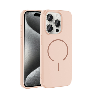 Apple iPhone 15 Pro Max Case Zore Meta Cover with M-safe Charging Feature Rose Pembe