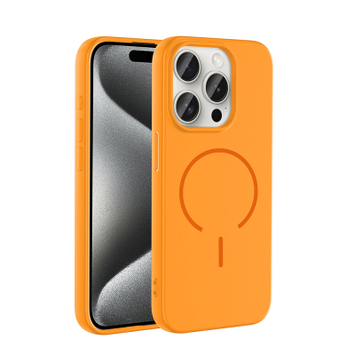 Apple iPhone 15 Pro Max Case Zore Meta Cover with M-safe Charging Feature Orange