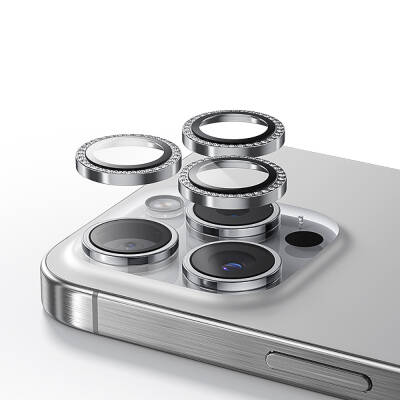 Apple iPhone 15 Pro Max Casebang Gem Kamera Lens Koruyucu Gümüş