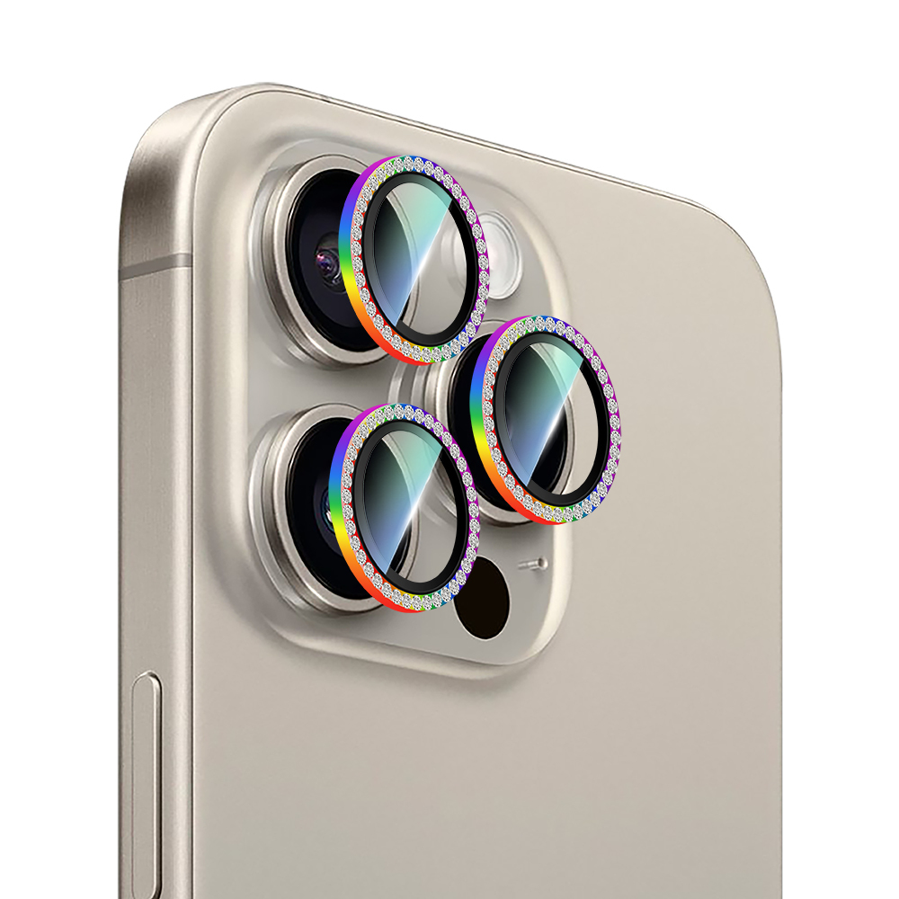 Apple iPhone 15 Pro Max CaseWorld Alloy Sparkling Diamond Series Stone Lens Protector - 8