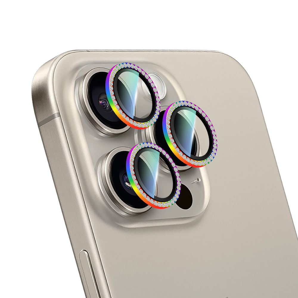 Apple iPhone 15 Pro Max CaseWorld Alloy Sparkling Diamond Series Stone Lens Protector - 9