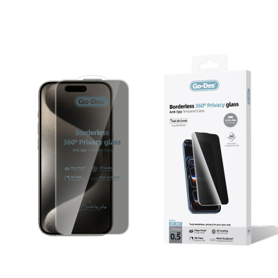 Apple iPhone 15 Pro Max Go Des AF Borderless Privacy Temperli Cam Ekran Koruyucu Siyah