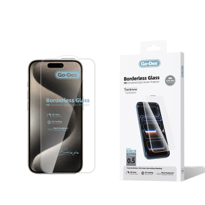 Apple iPhone 15 Pro Max Go Des Borderless Temperli Cam Ekran Koruyucu Şeffaf