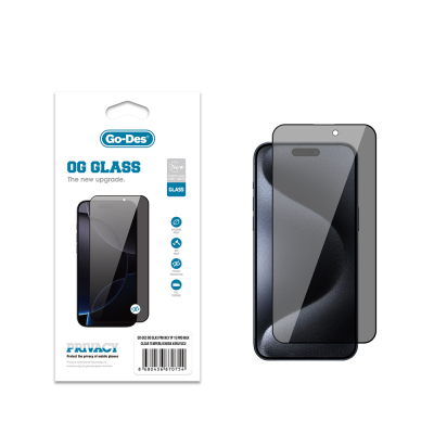 Apple iPhone 15 Pro Max Go Des OG Glass Privacy Antistatik Temperli Cam Ekran Koruyucu Siyah