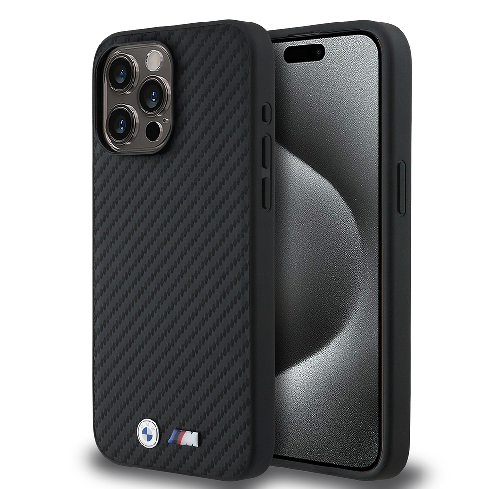 Apple iPhone 15 Pro Max Kılıf BMW Orjinal Lisanslı Karbon Fiber Tasarımlı ve Metal Logolu PU Deri Kapak - 1