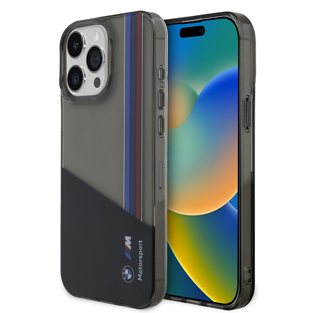 Apple iPhone 15 Pro Max Kılıf BMW Orjinal Lisanslı Yarı Transparan M Dizayn Çizgili Kapak - 1