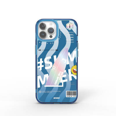 Apple iPhone 15 Pro Max Kılıf Çift Katman Desenli Wiwu Summer Serisi Kapak Mavi