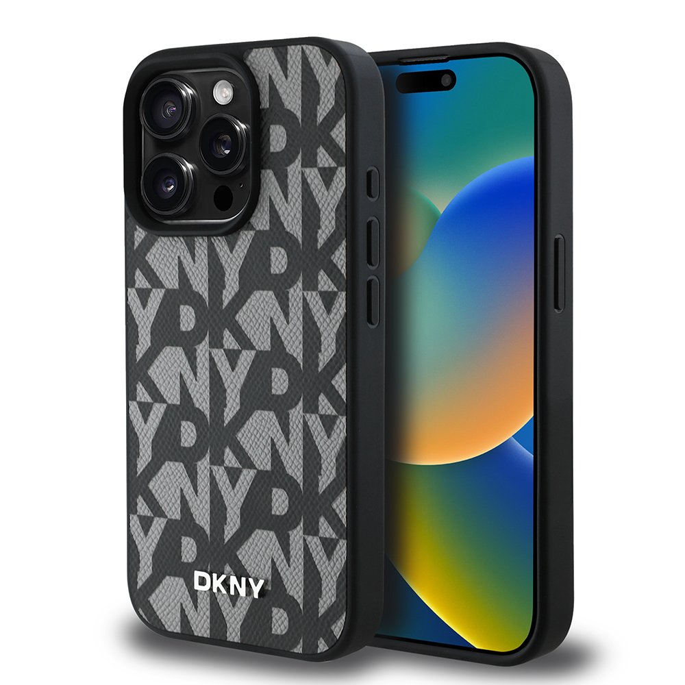 Apple iPhone 15 Pro Max Kılıf DKNY Orjinal Lisanslı M-safe Şarj Özellikli 3D Yazılı Grid Pattern Kapak - 1