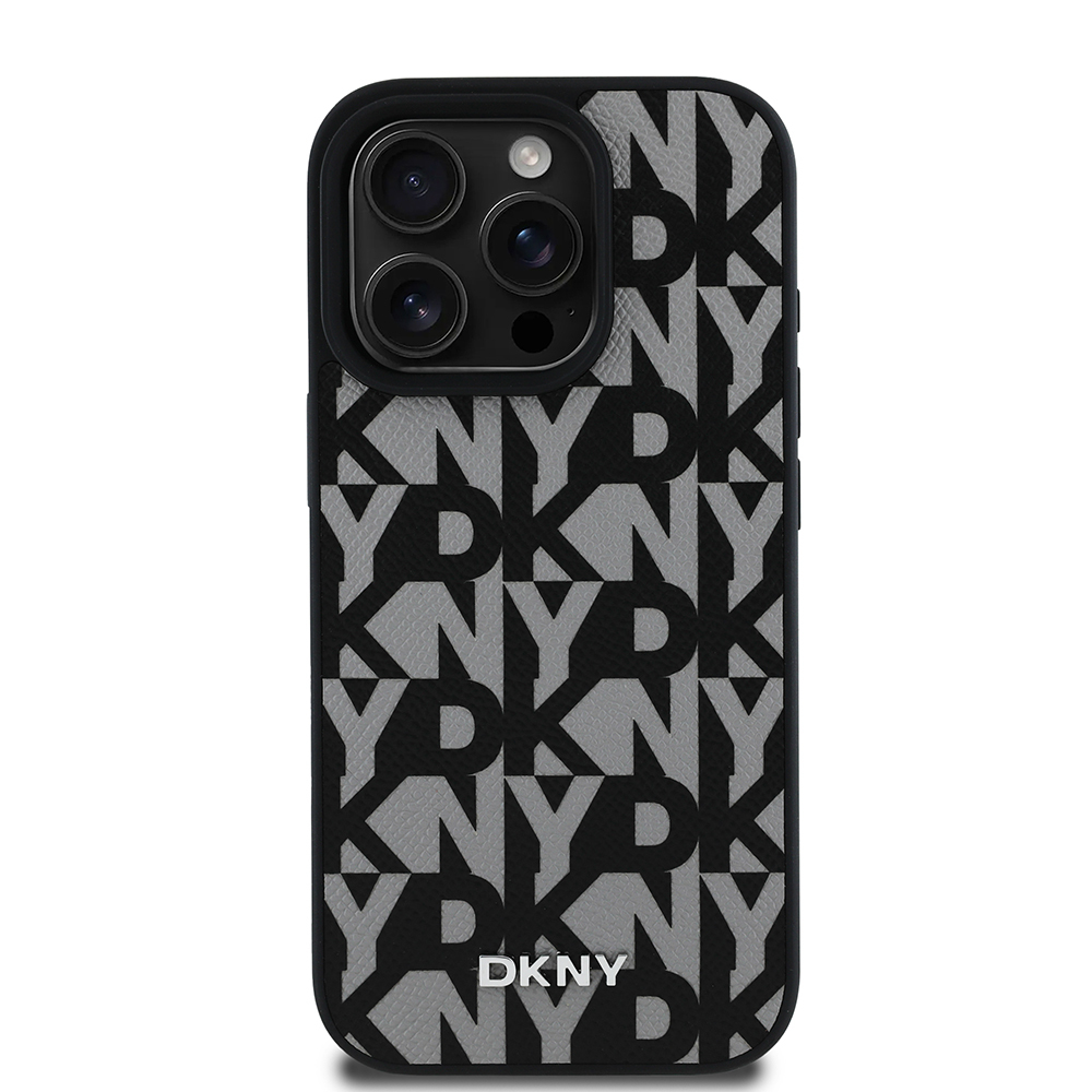 Apple iPhone 15 Pro Max Kılıf DKNY Orjinal Lisanslı M-safe Şarj Özellikli 3D Yazılı Grid Pattern Kapak - 5