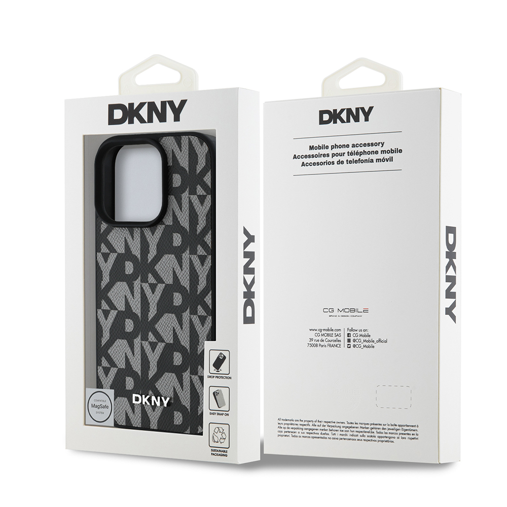 Apple iPhone 15 Pro Max Kılıf DKNY Orjinal Lisanslı M-safe Şarj Özellikli 3D Yazılı Grid Pattern Kapak - 10