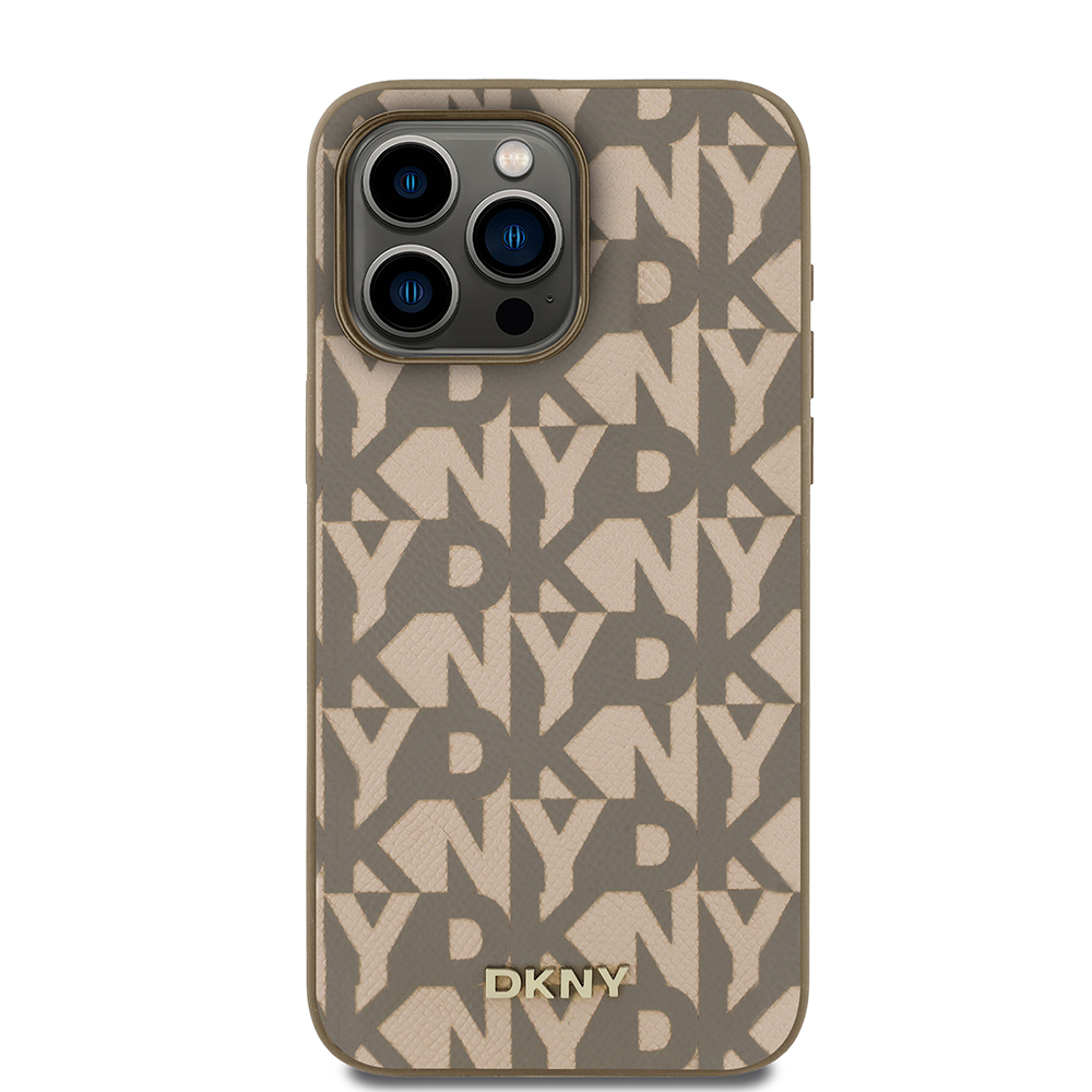 Apple iPhone 15 Pro Max Kılıf DKNY Orjinal Lisanslı M-safe Şarj Özellikli 3D Yazılı Grid Pattern Kapak - 12