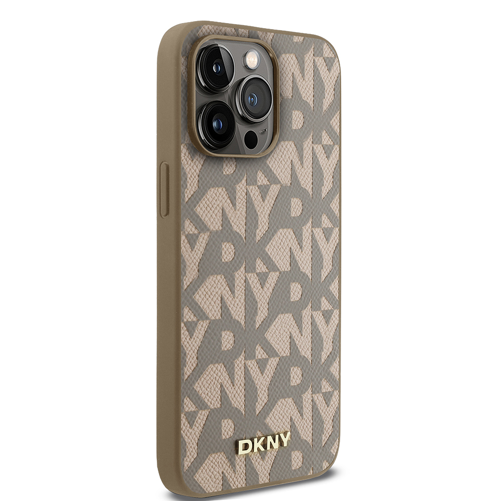 Apple iPhone 15 Pro Max Kılıf DKNY Orjinal Lisanslı M-safe Şarj Özellikli 3D Yazılı Grid Pattern Kapak - 13