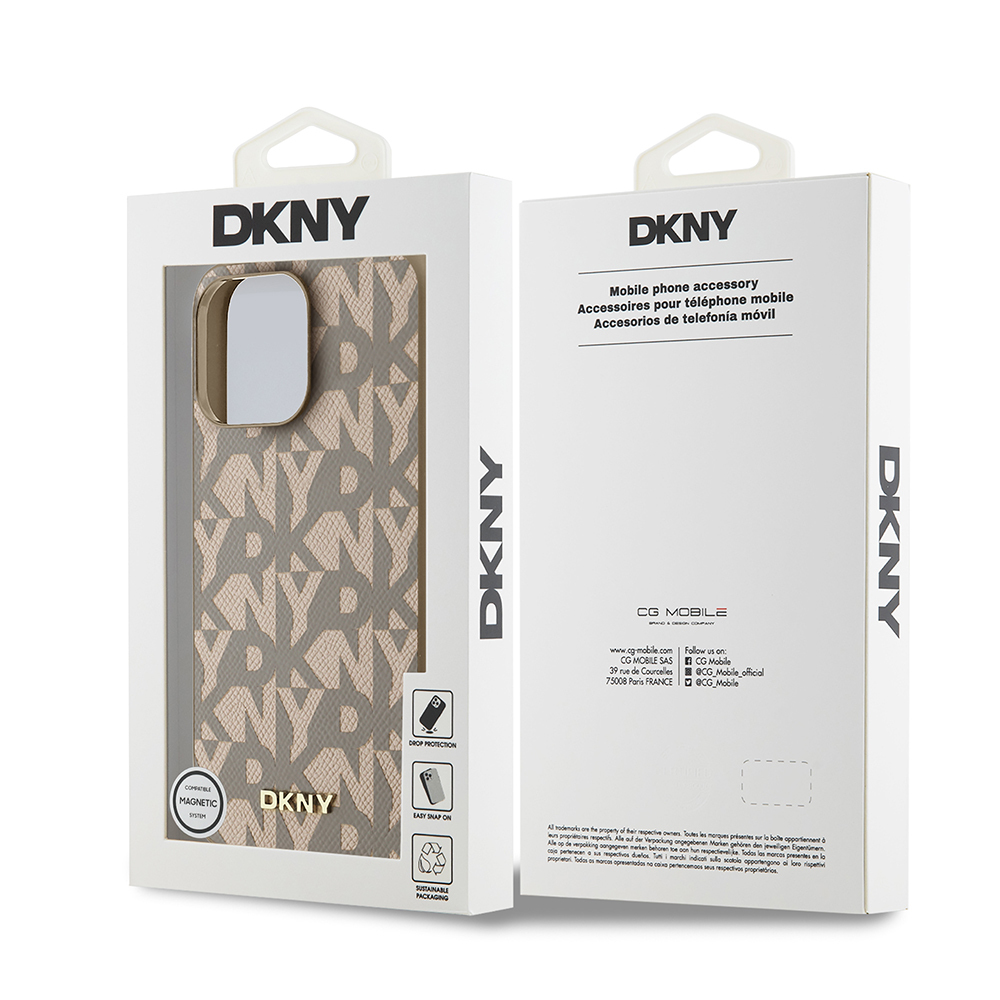 Apple iPhone 15 Pro Max Kılıf DKNY Orjinal Lisanslı M-safe Şarj Özellikli 3D Yazılı Grid Pattern Kapak - 17