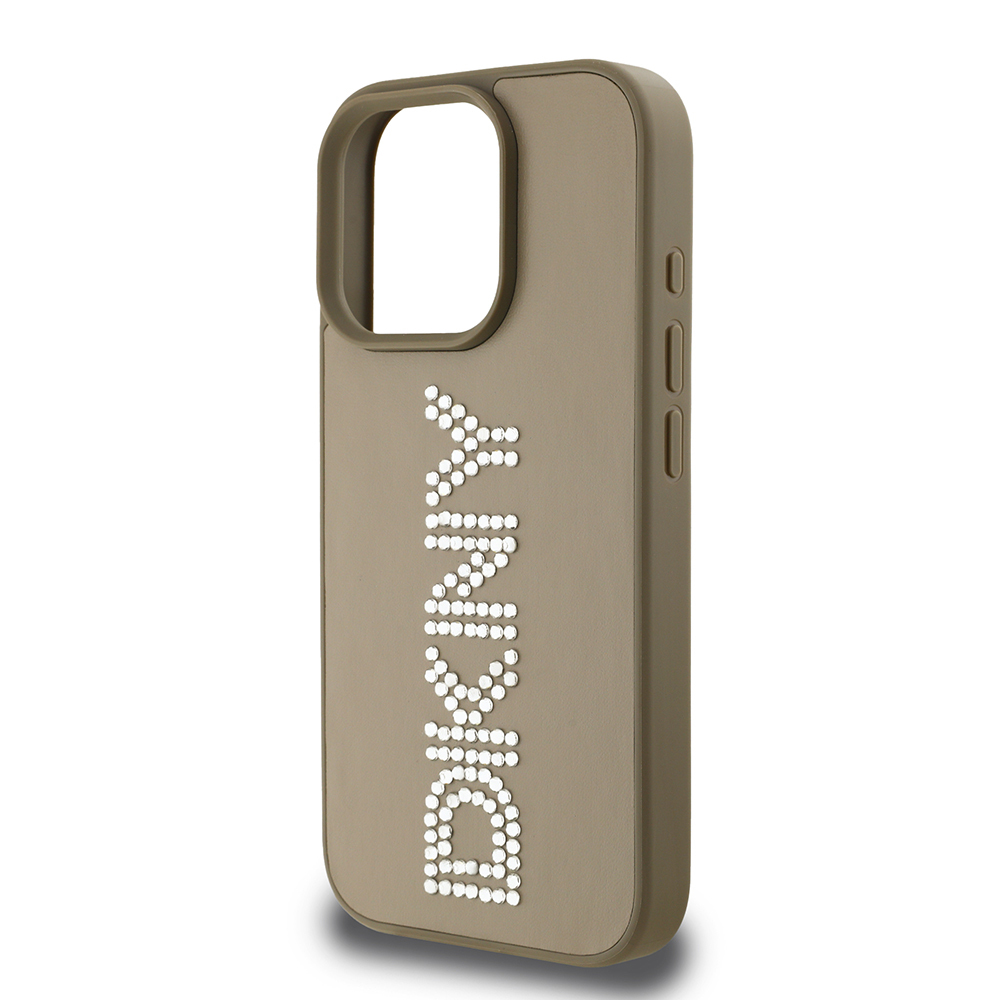 Apple iPhone 15 Pro Max Kılıf DKNY Orjinal Lisanslı Taşlı DKNY Yazılı Metalik Rhinestones PU Deri Kapak - 15