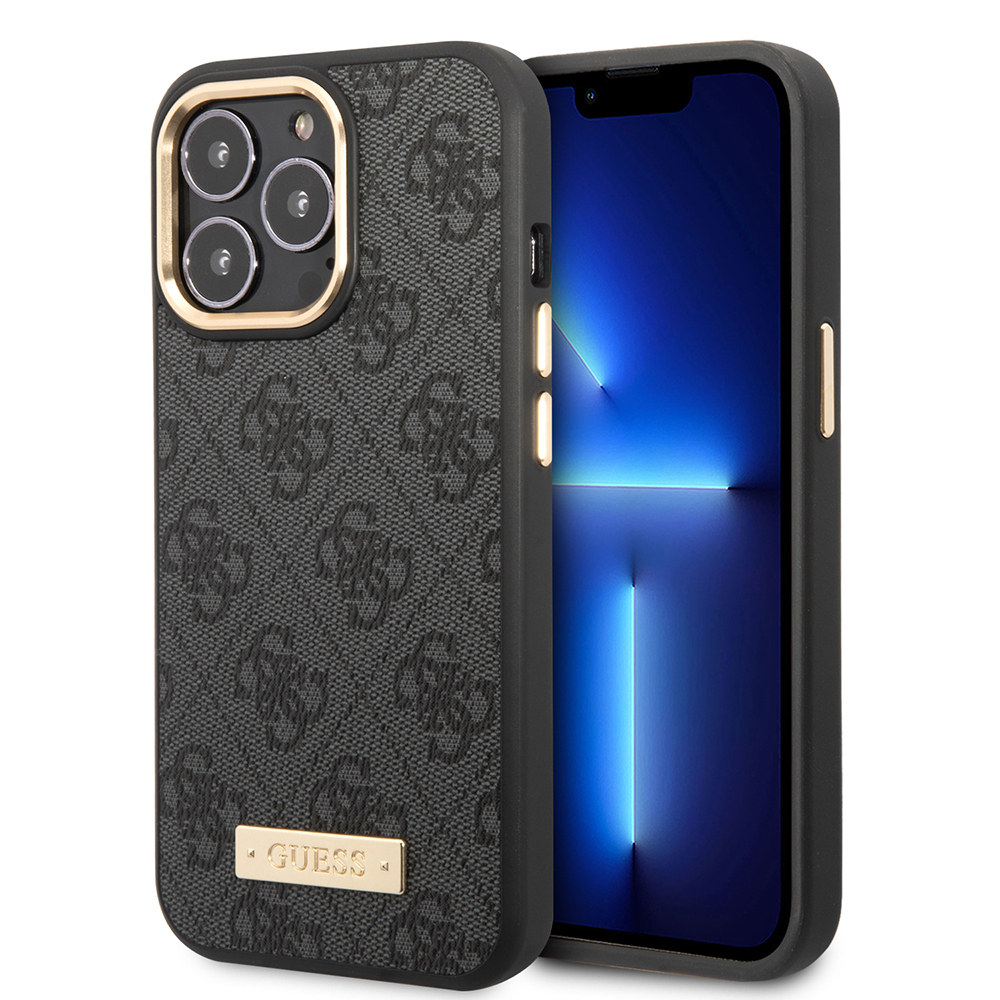 Apple iPhone 15 Pro Max Kılıf Guess Orjinal Lisanslı M-safe Şarj Özellikli 4G Desenli PU Metal Plaka Klasik Logolu Kapak - 2