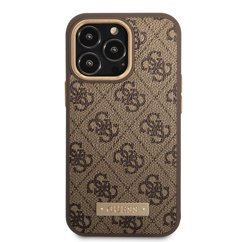 Apple iPhone 15 Pro Max Kılıf Guess Orjinal Lisanslı M-safe Şarj Özellikli 4G Desenli PU Metal Plaka Klasik Logolu Kapak - 11