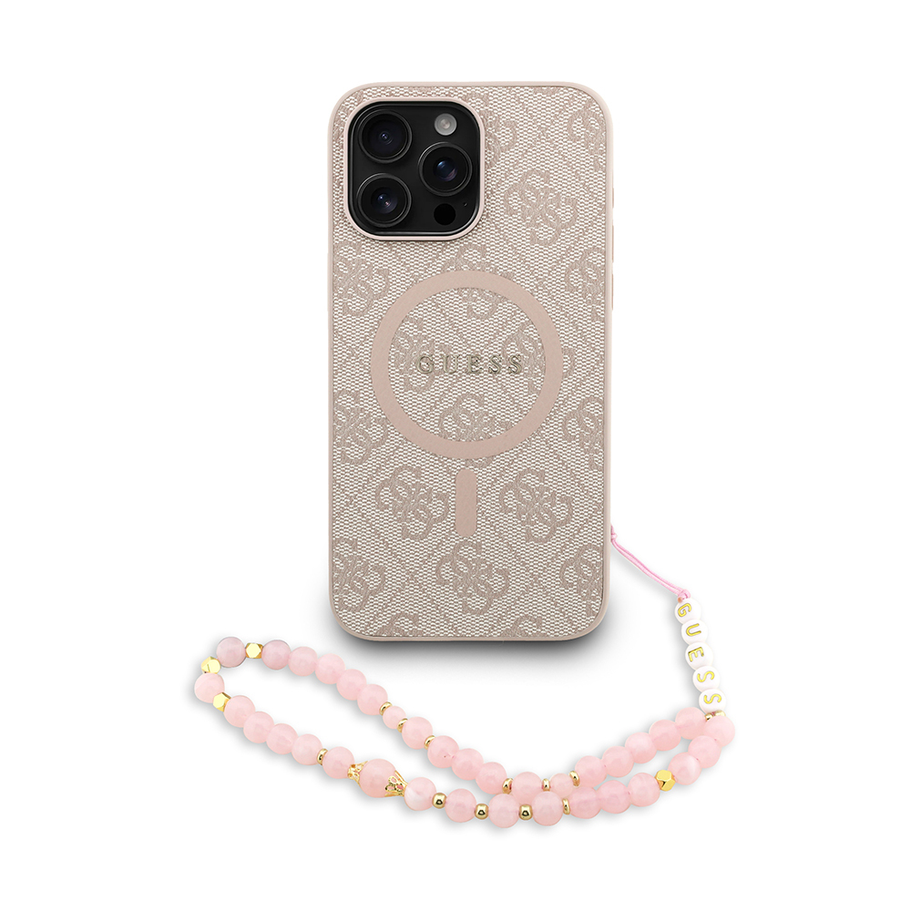 Apple iPhone 15 Pro Max Kılıf Guess Orjinal Lisanslı M-safe Şarj Özellikli PU Deri Bilek Askı İpli Yazı Logolu Kapak - 2