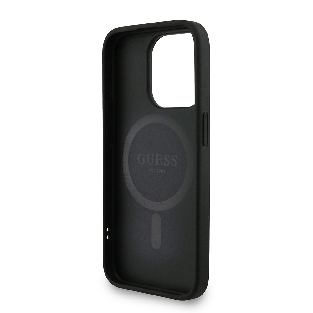 Apple iPhone 15 Pro Max Kılıf Guess Orjinal Lisanslı M-safe Şarj Özellikli PU Deri Bilek Askı İpli Yazı Logolu Kapak - 24