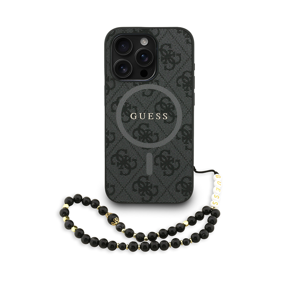 Apple iPhone 15 Pro Max Kılıf Guess Orjinal Lisanslı M-safe Şarj Özellikli PU Deri Bilek Askı İpli Yazı Logolu Kapak - 18