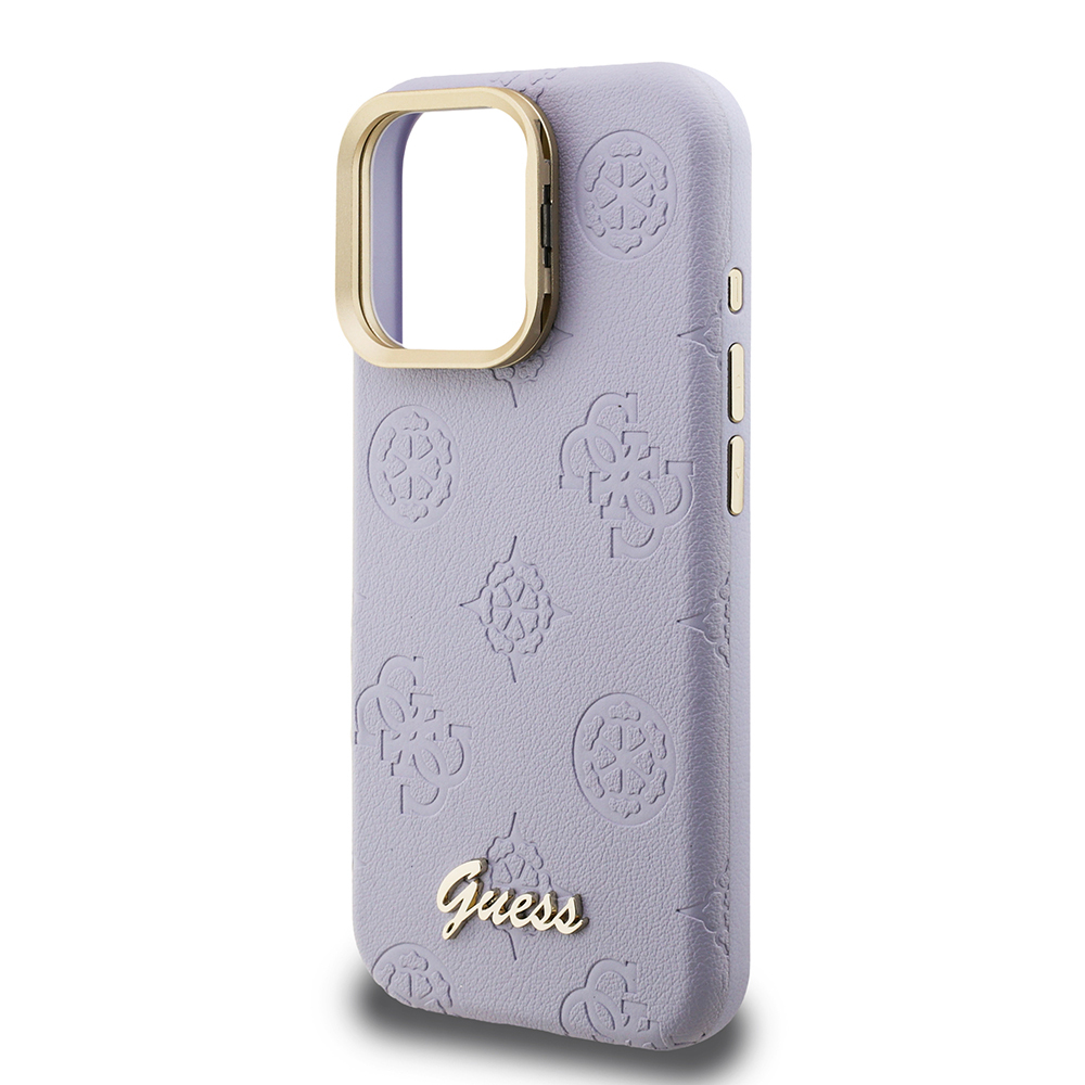 Apple iPhone 15 Pro Max Kılıf Guess Orjinal Lisanslı M-safe Şarj Özellikli Sıcak Baskılı Yazı Logolu Kamera Standlı PU Deri Peony Kapak - 31