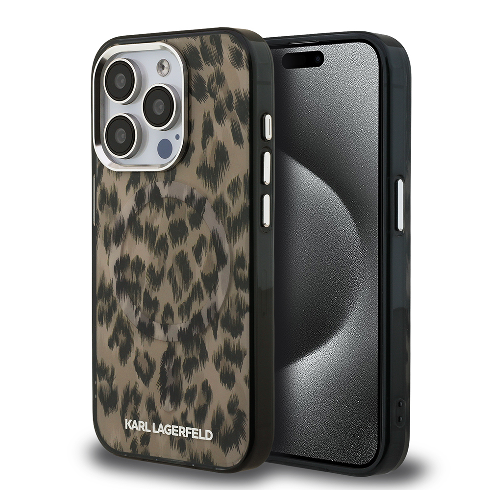 Apple iPhone 15 Pro Max Kılıf Karl Lagerfeld Orjinal Lisanslı IML Leopar Baskılı Kapak - 1