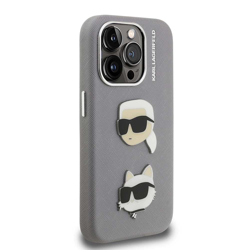 Apple iPhone 15 Pro Max Kılıf Karl Lagerfeld Orjinal Lisanslı K&C Heads Pin Kapak - 12