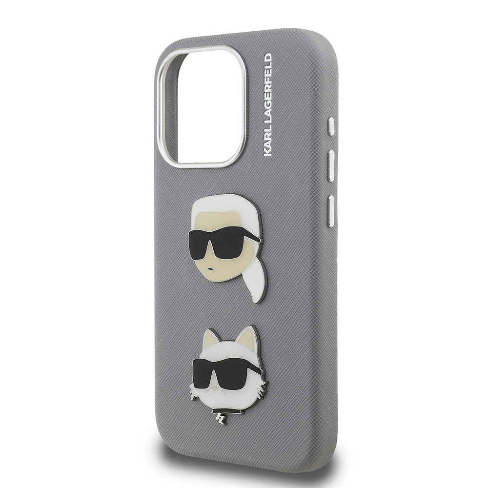 Apple iPhone 15 Pro Max Kılıf Karl Lagerfeld Orjinal Lisanslı K&C Heads Pin Kapak - 14