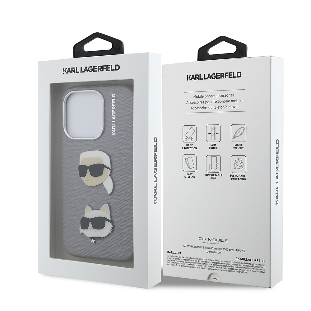 Apple iPhone 15 Pro Max Kılıf Karl Lagerfeld Orjinal Lisanslı K&C Heads Pin Kapak - 17