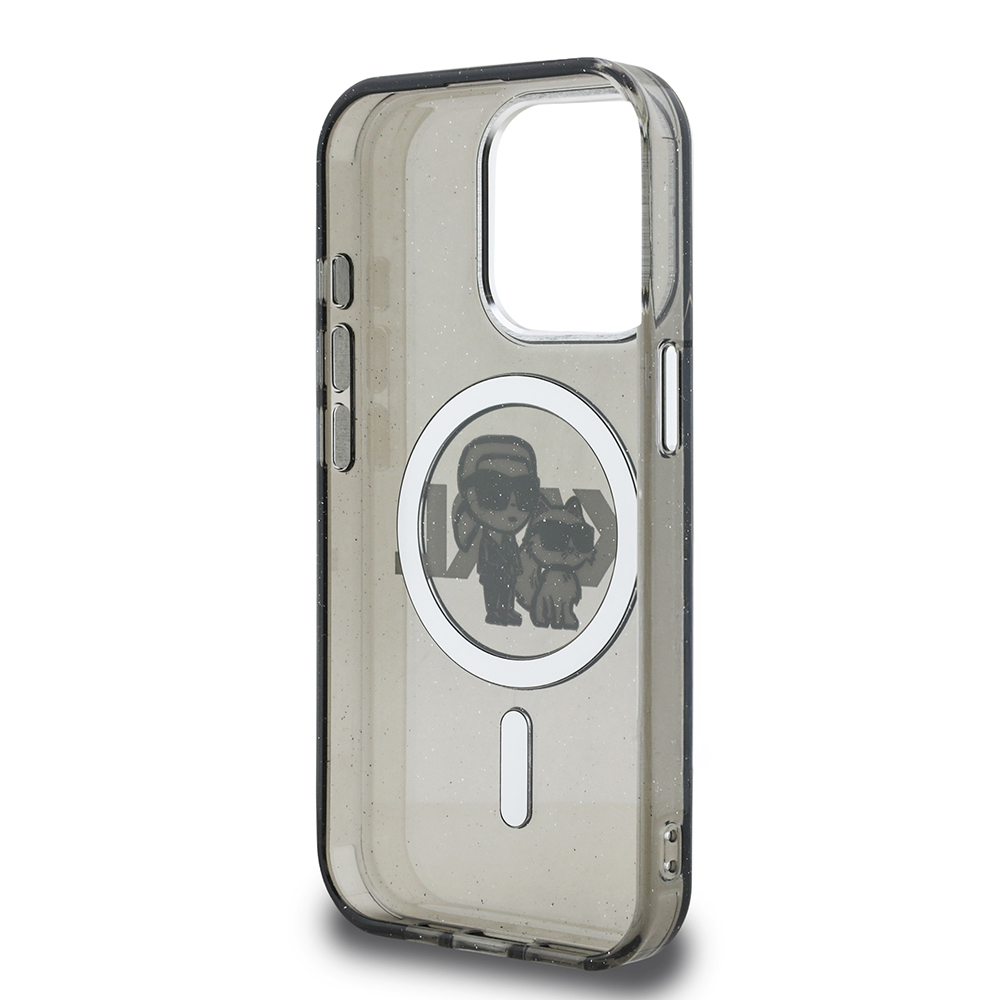 Apple iPhone 15 Pro Max Kılıf Karl Lagerfeld Orjinal Lisanslı Parlayan Simli Karl & Choupette Sketch Logo Kapak - 8
