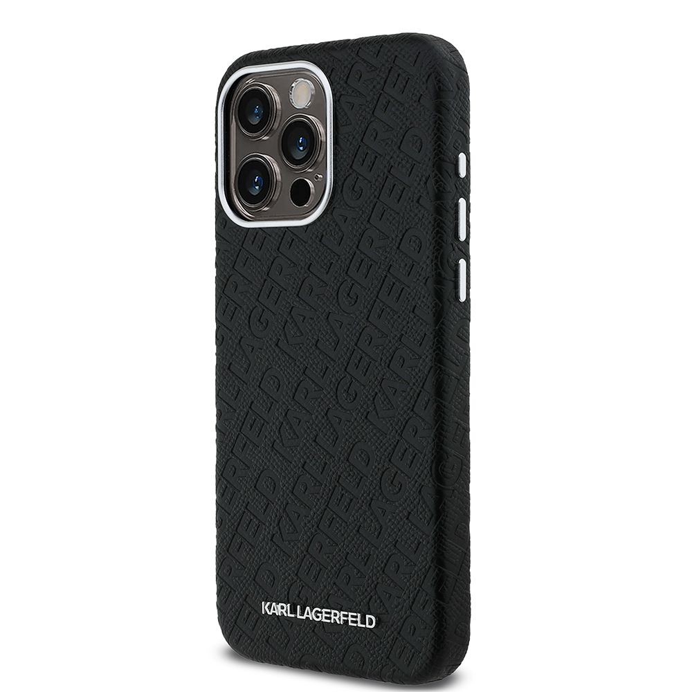 Apple iPhone 15 Pro Max Kılıf Karl Lagerfeld Orjinal Lisanslı PU Deri Damgalı Metal Yazı Logolu Kapak - 3