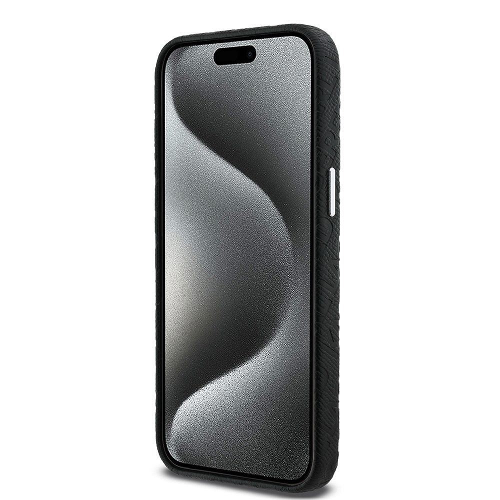 Apple iPhone 15 Pro Max Kılıf Karl Lagerfeld Orjinal Lisanslı PU Deri Damgalı Metal Yazı Logolu Kapak - 6