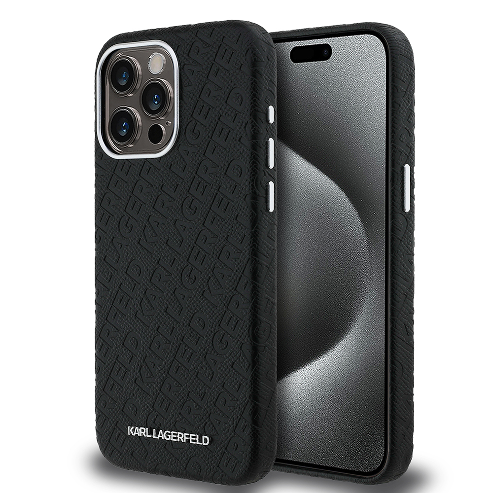 Apple iPhone 15 Pro Max Kılıf Karl Lagerfeld Orjinal Lisanslı PU Deri Damgalı Metal Yazı Logolu Kapak - 2