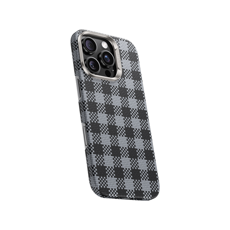 Apple iPhone 15 Pro Max Kılıf M-safe Şarj Özellikli Ekose Tasarımlı Benks ArmorVichy Kevlar Kapak - 5