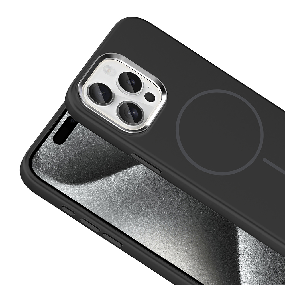 Apple iPhone 15 Pro Max Kılıf M-Safe Şarj Özellikli Metal Kamera Çerçeveli Zore Edi Silikon Kapak - 22