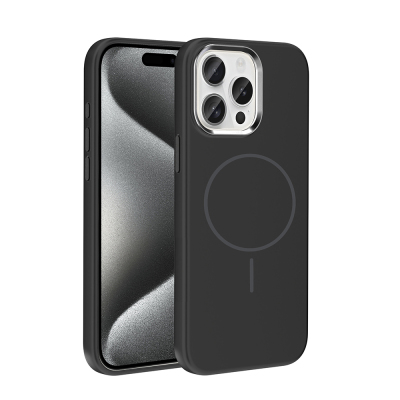 Apple iPhone 15 Pro Max Kılıf M-Safe Şarj Özellikli Metal Kamera Çerçeveli Zore Edi Silikon Kapak Siyah