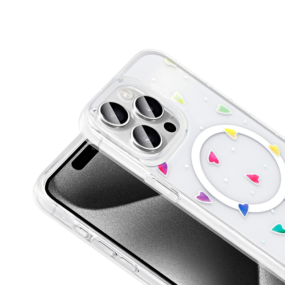 Apple iPhone 15 Pro Max Kılıf M-Safe Şarj Özellikli Şeffaf Zore Folk Sert Kapak - 15