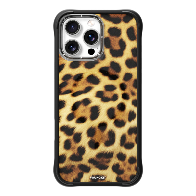 Apple iPhone 15 Pro Max Kılıf M-safe Şarj Özellikli Youngkit Leopard Serisi Kapak Kahverengi