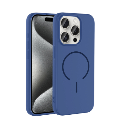 Apple iPhone 15 Pro Max Kılıf M-safe Şarj Özellikli Zore Meta Kapak Lacivert