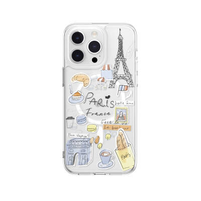 Apple iPhone 15 Pro Max Kılıf Magsafe Şarj Özellikli Çizim Desenli Şok Önleyicili Şeffaf Lisanslı Switcheasy City-M Paris Kapak Renksiz