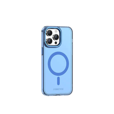 Apple iPhone 15 Pro Max Kılıf Magsafe Şarj Özellikli Saydam Arka Yüzey Recci Crystal Color Serisi Kapak Mavi