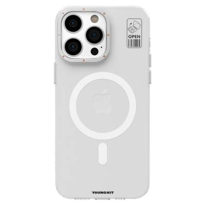 Apple iPhone 15 Pro Max Kılıf Magsafe Şarj Özellikli Standlı YoungKit Hermit Bracket Serisi Kapak Beyaz