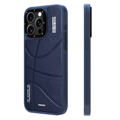 Apple iPhone 15 Pro Max Kılıf Magsafe Şarj Özellikli Youngkit Backboard Serisi Leather Kapak Mavi