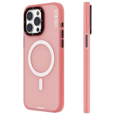 Apple iPhone 15 Pro Max Kılıf Magsafe Şarj Özellikli Youngkit Colored Sand Serisi Kapak Pembe