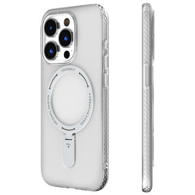 Apple iPhone 15 Pro Max Kılıf Magsafe Şarj Özellikli Youngkit Rock Serisi Kapak Beyaz