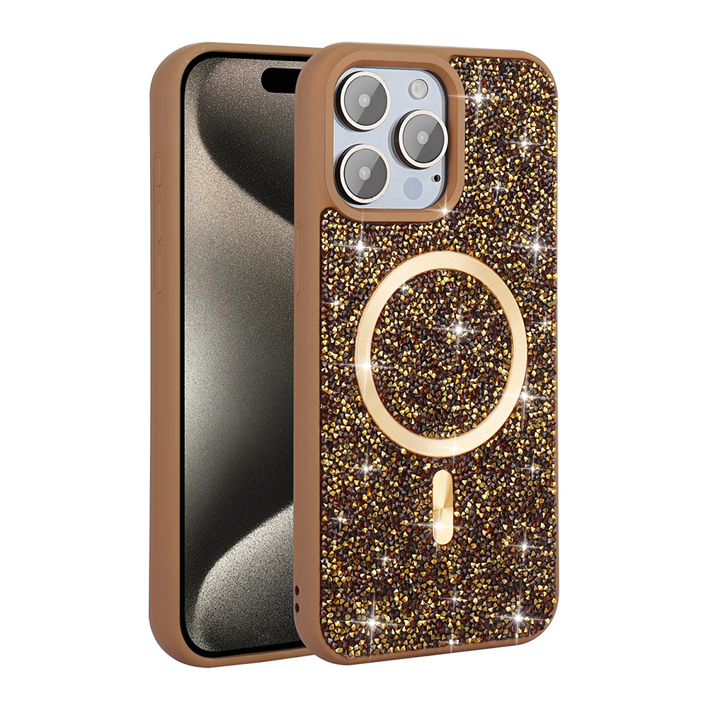 Apple iPhone 15 Pro Max Kılıf Pırlanta Tasarımlı M-safe Şarj Özellikli Zore Mozaik Silikon Kapak - 6