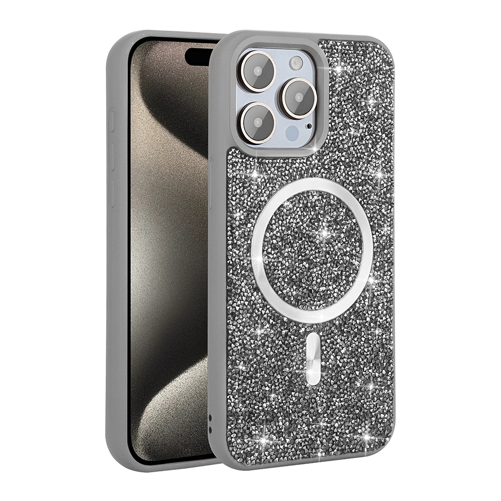 Apple iPhone 15 Pro Max Kılıf Pırlanta Tasarımlı M-safe Şarj Özellikli Zore Mozaik Silikon Kapak - 7