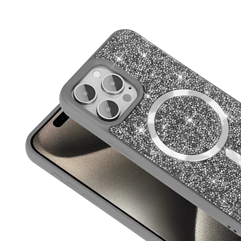 Apple iPhone 15 Pro Max Kılıf Pırlanta Tasarımlı M-safe Şarj Özellikli Zore Mozaik Silikon Kapak - 10