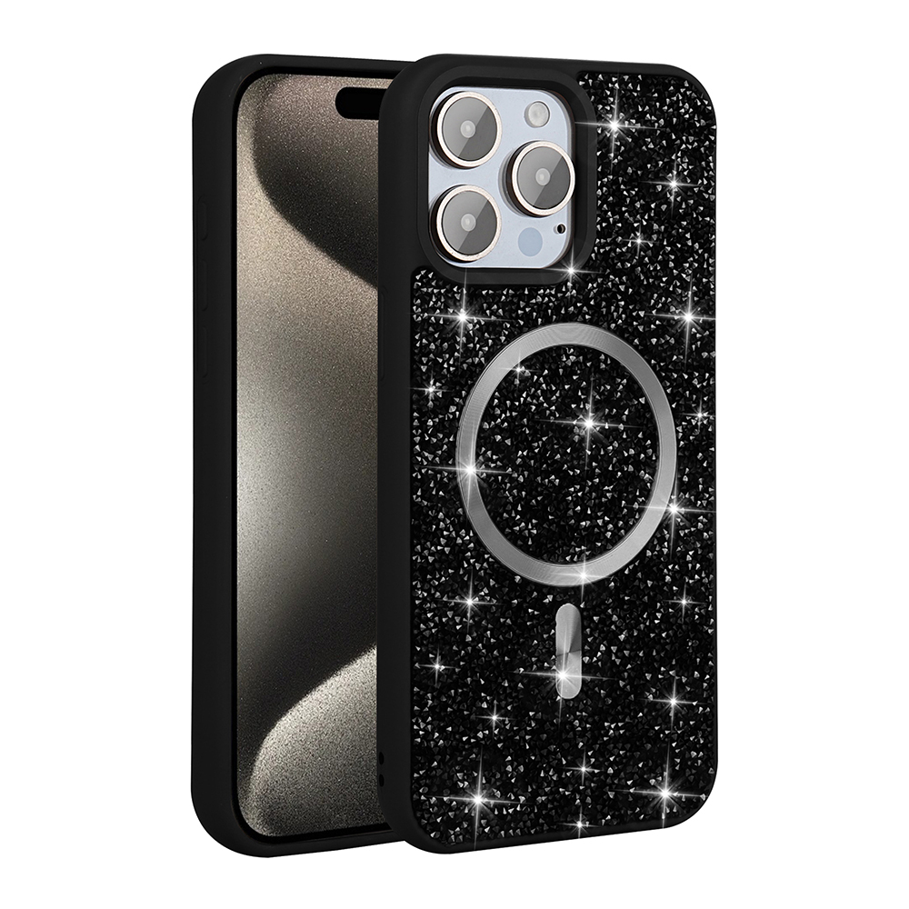 Apple iPhone 15 Pro Max Kılıf Pırlanta Tasarımlı M-safe Şarj Özellikli Zore Mozaik Silikon Kapak - 5